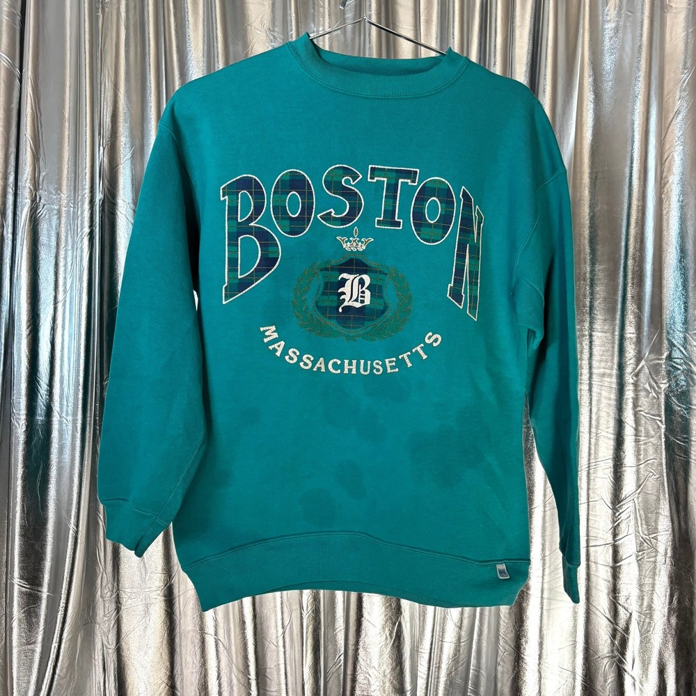 Vintage 90s Discus Athletic Teal Boston Massachusetts Crewneck Sweatshirt